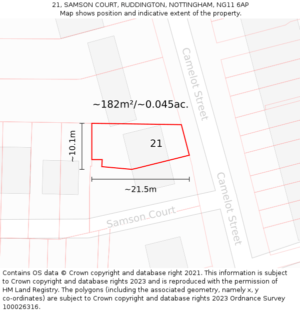 21, SAMSON COURT, RUDDINGTON, NOTTINGHAM, NG11 6AP: Plot and title map