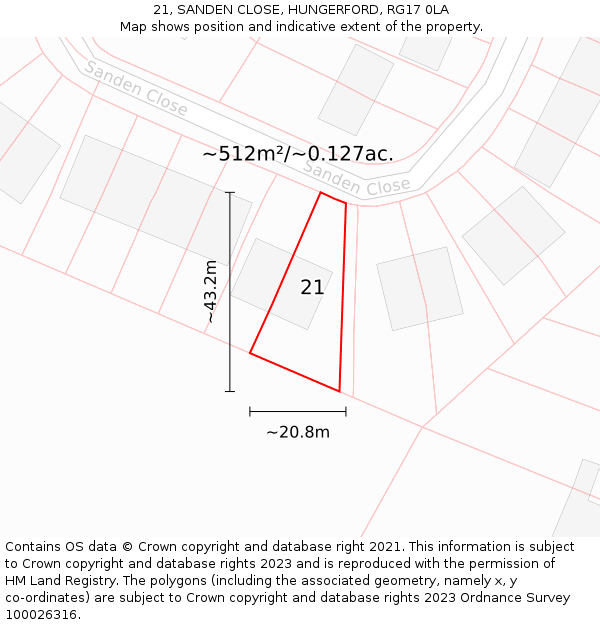 21, SANDEN CLOSE, HUNGERFORD, RG17 0LA: Plot and title map