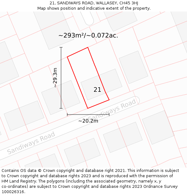 21, SANDIWAYS ROAD, WALLASEY, CH45 3HJ: Plot and title map