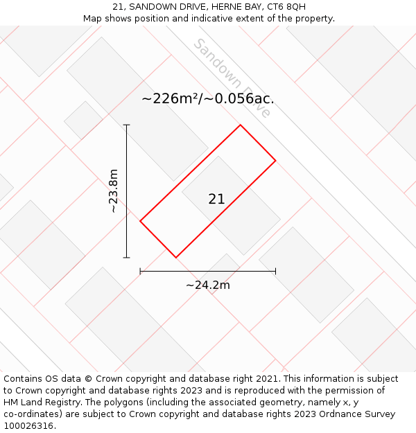 21, SANDOWN DRIVE, HERNE BAY, CT6 8QH: Plot and title map