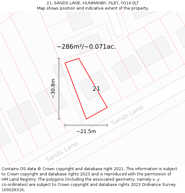 21, SANDS LANE, HUNMANBY, FILEY, YO14 0LT: Plot and title map