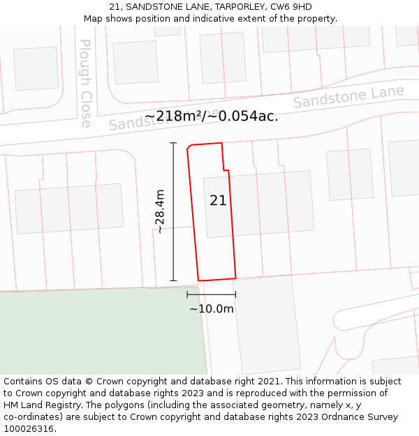 21, SANDSTONE LANE, TARPORLEY, CW6 9HD: Plot and title map