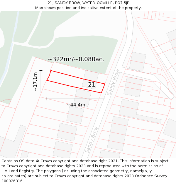 21, SANDY BROW, WATERLOOVILLE, PO7 5JP: Plot and title map