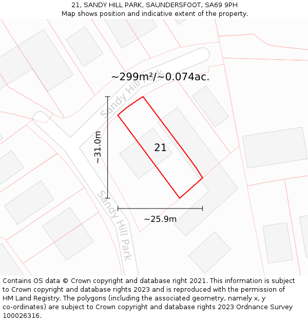 21, SANDY HILL PARK, SAUNDERSFOOT, SA69 9PH: Plot and title map