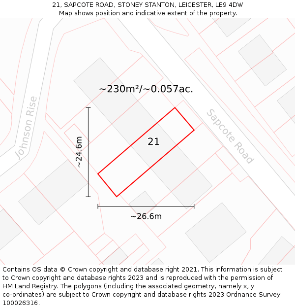 21, SAPCOTE ROAD, STONEY STANTON, LEICESTER, LE9 4DW: Plot and title map