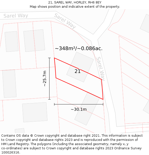 21, SAREL WAY, HORLEY, RH6 8EY: Plot and title map