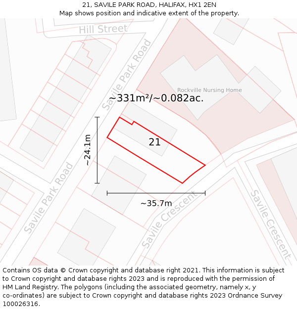 21, SAVILE PARK ROAD, HALIFAX, HX1 2EN: Plot and title map