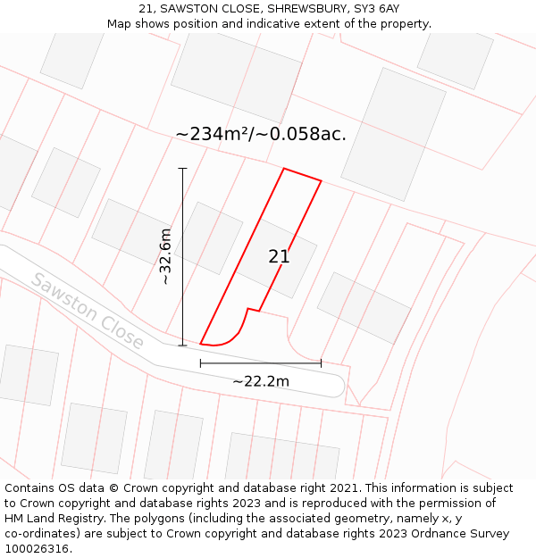 21, SAWSTON CLOSE, SHREWSBURY, SY3 6AY: Plot and title map