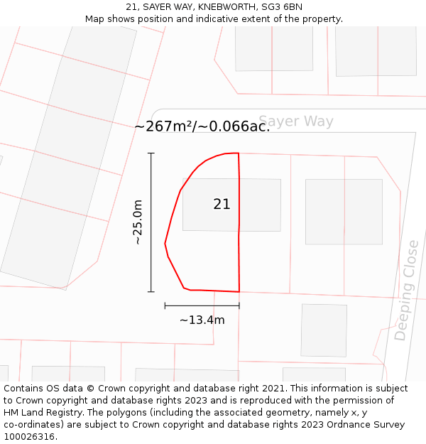 21, SAYER WAY, KNEBWORTH, SG3 6BN: Plot and title map