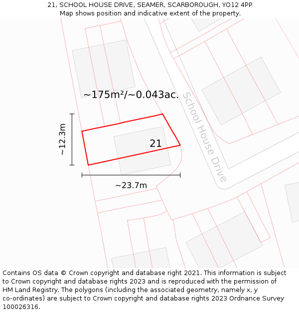 21, SCHOOL HOUSE DRIVE, SEAMER, SCARBOROUGH, YO12 4PP: Plot and title map