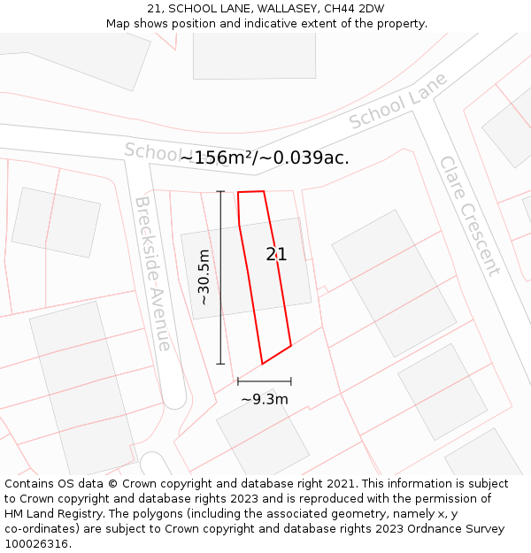 21, SCHOOL LANE, WALLASEY, CH44 2DW: Plot and title map