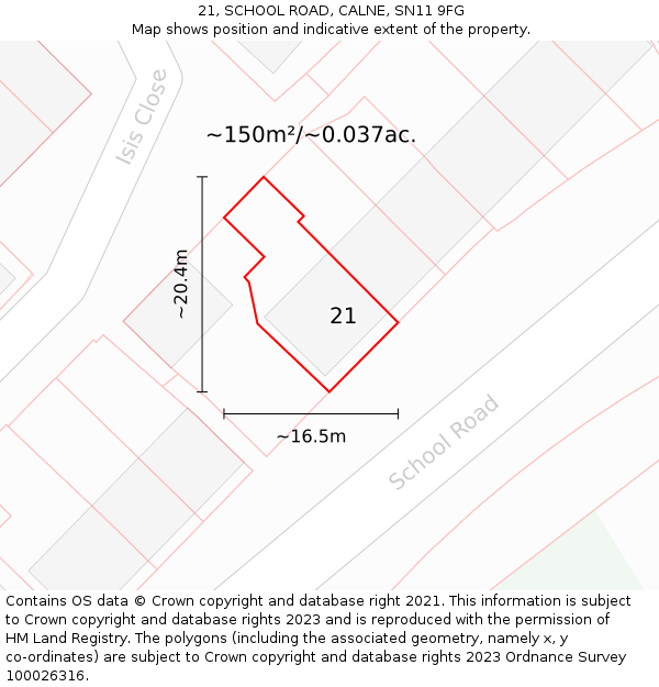 21, SCHOOL ROAD, CALNE, SN11 9FG: Plot and title map