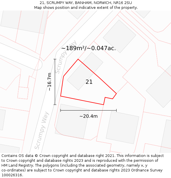 21, SCRUMPY WAY, BANHAM, NORWICH, NR16 2SU: Plot and title map