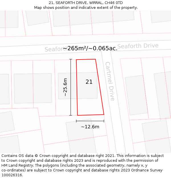 21, SEAFORTH DRIVE, WIRRAL, CH46 0TD: Plot and title map