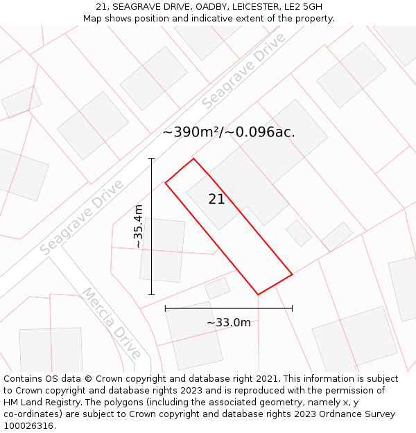 21, SEAGRAVE DRIVE, OADBY, LEICESTER, LE2 5GH: Plot and title map