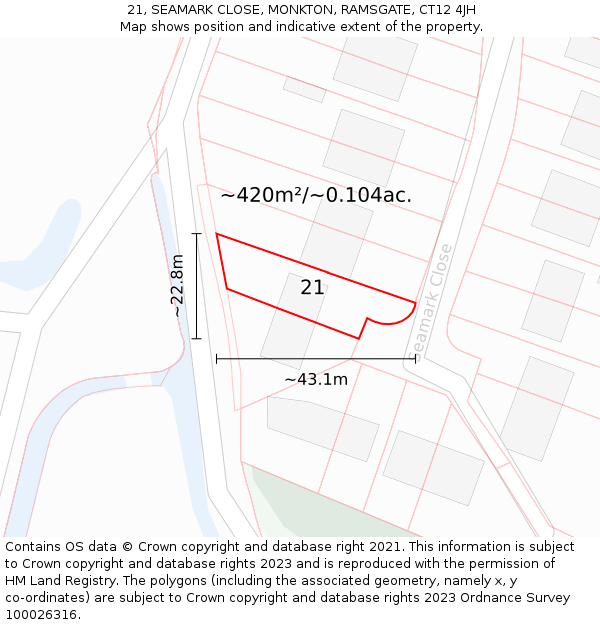 21, SEAMARK CLOSE, MONKTON, RAMSGATE, CT12 4JH: Plot and title map