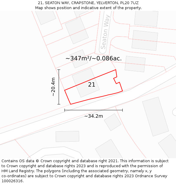 21, SEATON WAY, CRAPSTONE, YELVERTON, PL20 7UZ: Plot and title map