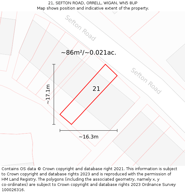 21, SEFTON ROAD, ORRELL, WIGAN, WN5 8UP: Plot and title map