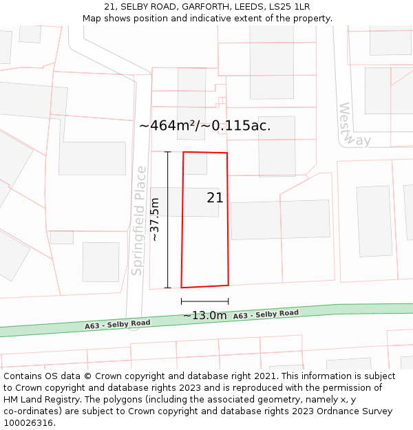 21, SELBY ROAD, GARFORTH, LEEDS, LS25 1LR: Plot and title map