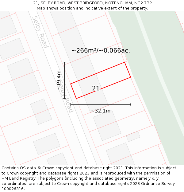 21, SELBY ROAD, WEST BRIDGFORD, NOTTINGHAM, NG2 7BP: Plot and title map