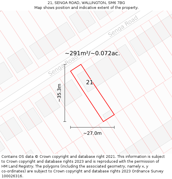 21, SENGA ROAD, WALLINGTON, SM6 7BG: Plot and title map
