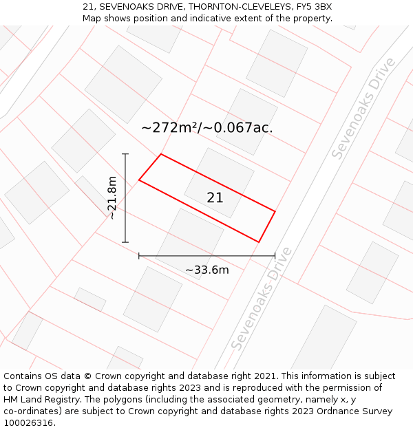 21, SEVENOAKS DRIVE, THORNTON-CLEVELEYS, FY5 3BX: Plot and title map