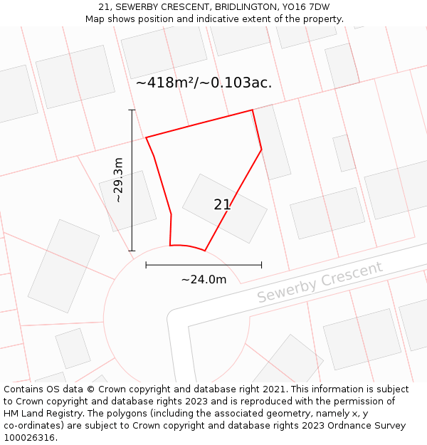 21, SEWERBY CRESCENT, BRIDLINGTON, YO16 7DW: Plot and title map