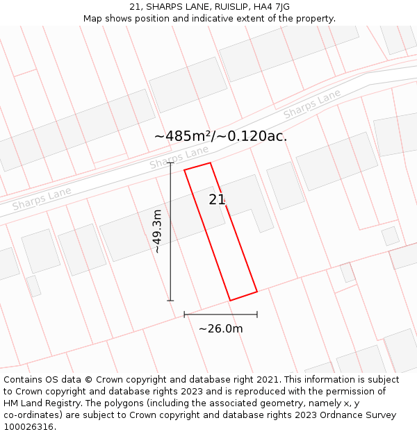 21, SHARPS LANE, RUISLIP, HA4 7JG: Plot and title map