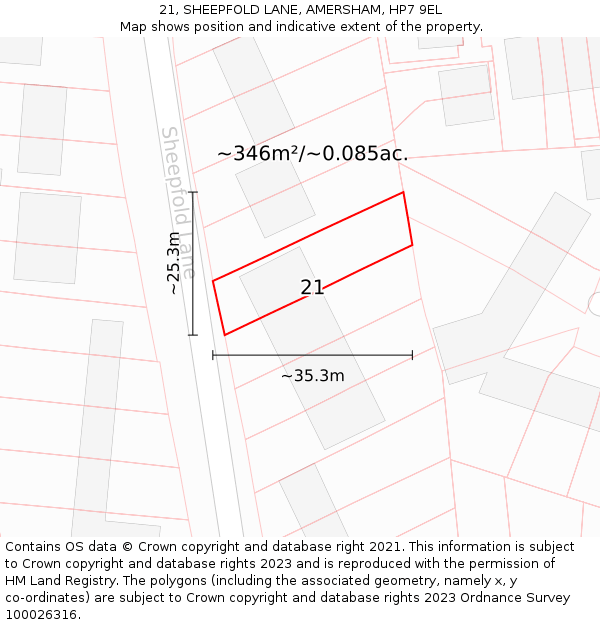 21, SHEEPFOLD LANE, AMERSHAM, HP7 9EL: Plot and title map