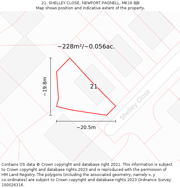 21, SHELLEY CLOSE, NEWPORT PAGNELL, MK16 8JB: Plot and title map