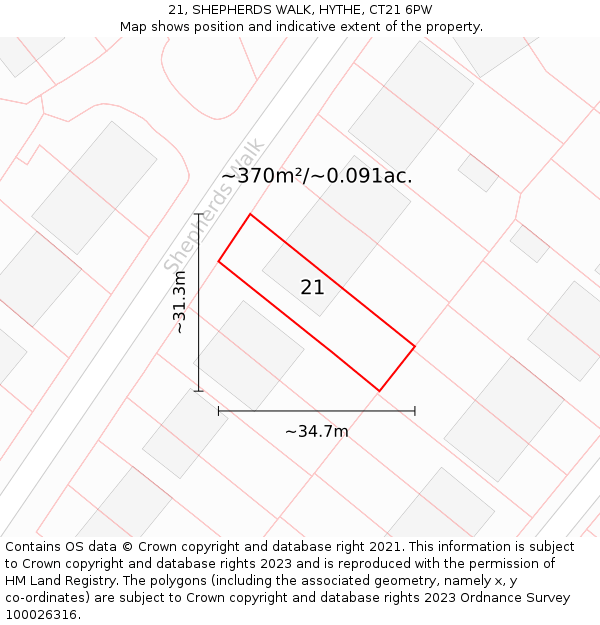 21, SHEPHERDS WALK, HYTHE, CT21 6PW: Plot and title map