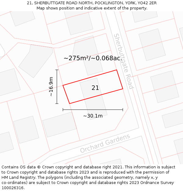 21, SHERBUTTGATE ROAD NORTH, POCKLINGTON, YORK, YO42 2ER: Plot and title map