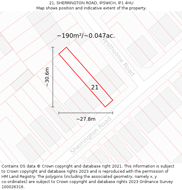 21, SHERRINGTON ROAD, IPSWICH, IP1 4HU: Plot and title map