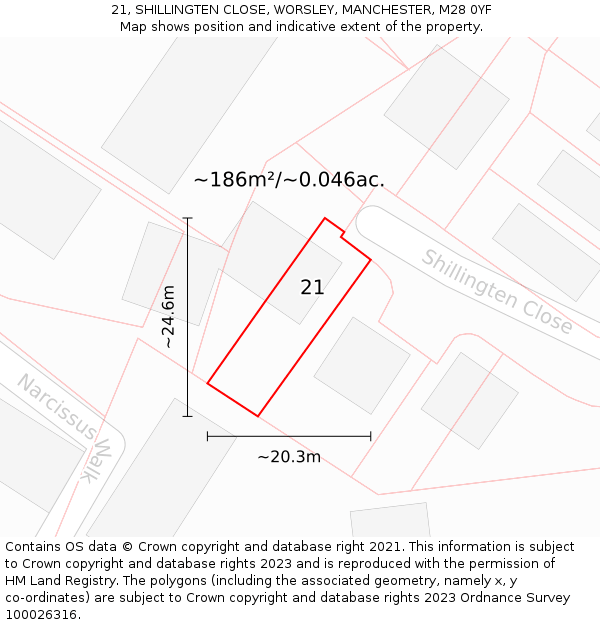 21, SHILLINGTEN CLOSE, WORSLEY, MANCHESTER, M28 0YF: Plot and title map