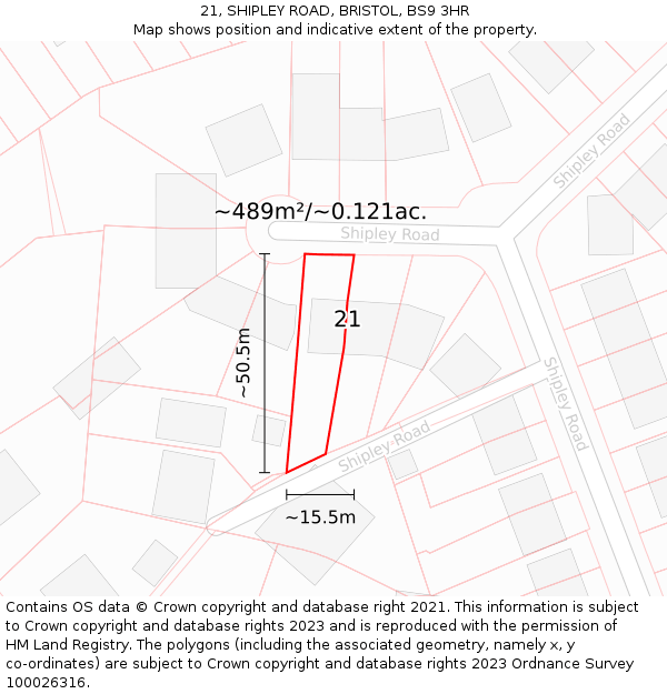 21, SHIPLEY ROAD, BRISTOL, BS9 3HR: Plot and title map