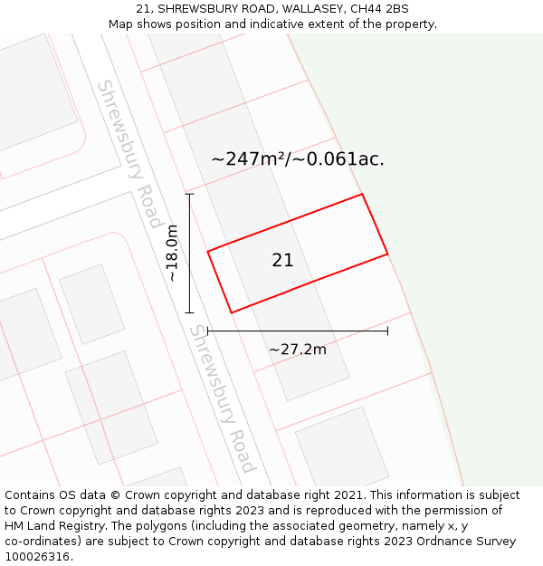 21, SHREWSBURY ROAD, WALLASEY, CH44 2BS: Plot and title map