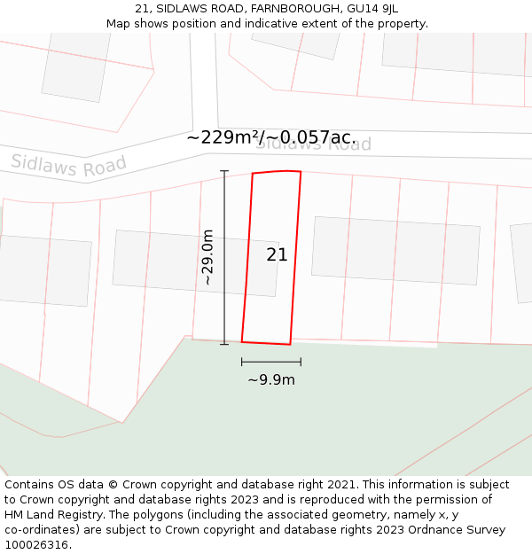 21, SIDLAWS ROAD, FARNBOROUGH, GU14 9JL: Plot and title map