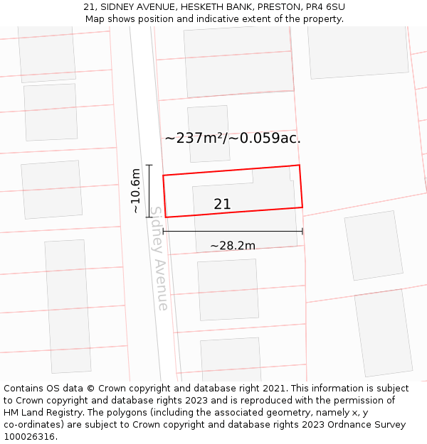 21, SIDNEY AVENUE, HESKETH BANK, PRESTON, PR4 6SU: Plot and title map