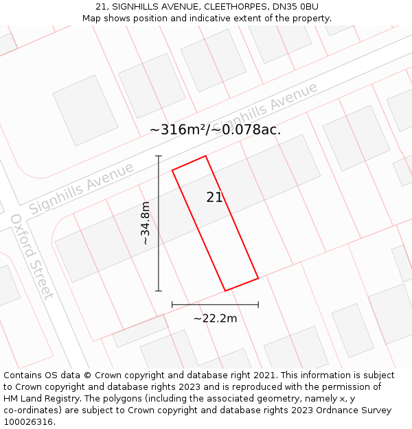 21, SIGNHILLS AVENUE, CLEETHORPES, DN35 0BU: Plot and title map