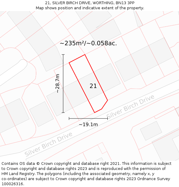 21, SILVER BIRCH DRIVE, WORTHING, BN13 3PP: Plot and title map