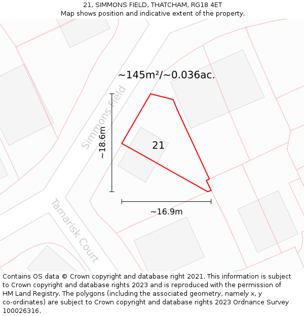 21, SIMMONS FIELD, THATCHAM, RG18 4ET: Plot and title map