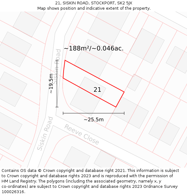 21, SISKIN ROAD, STOCKPORT, SK2 5JX: Plot and title map