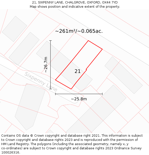 21, SIXPENNY LANE, CHALGROVE, OXFORD, OX44 7YD: Plot and title map