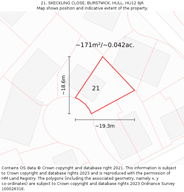 21, SKECKLING CLOSE, BURSTWICK, HULL, HU12 9JA: Plot and title map