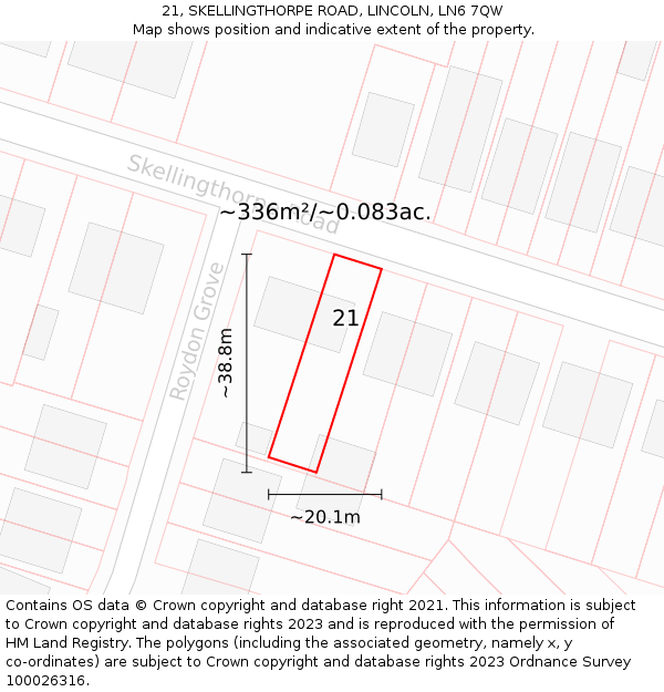 21, SKELLINGTHORPE ROAD, LINCOLN, LN6 7QW: Plot and title map