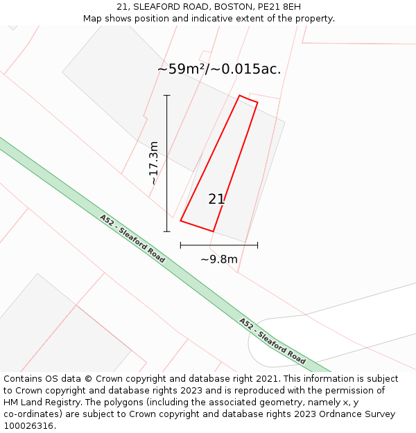 21, SLEAFORD ROAD, BOSTON, PE21 8EH: Plot and title map