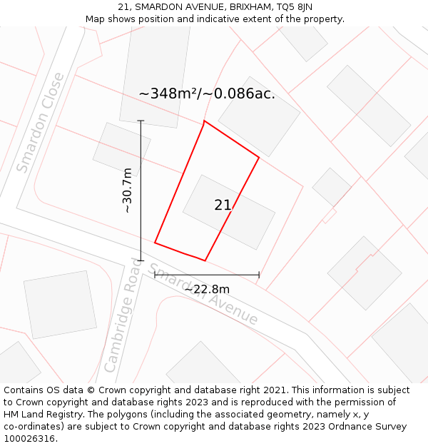 21, SMARDON AVENUE, BRIXHAM, TQ5 8JN: Plot and title map