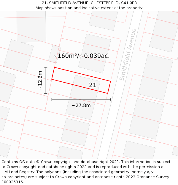 21, SMITHFIELD AVENUE, CHESTERFIELD, S41 0PR: Plot and title map