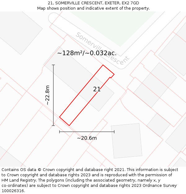 21, SOMERVILLE CRESCENT, EXETER, EX2 7GD: Plot and title map