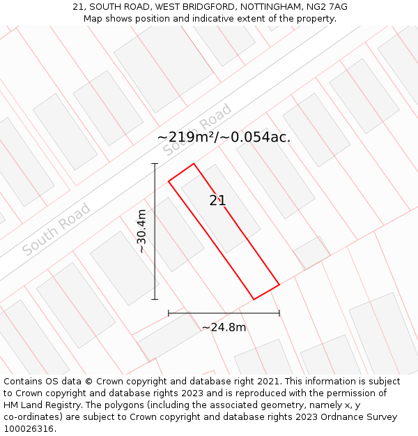 21, SOUTH ROAD, WEST BRIDGFORD, NOTTINGHAM, NG2 7AG: Plot and title map